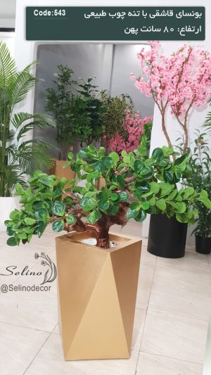 درختچه بونسای مصنوعی قاشقی پهن ارتفاع 80 سانت با تنه خاص