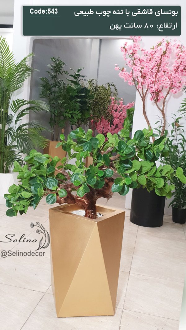 درختچه بونسای مصنوعی قاشقی پهن ارتفاع 80 سانت با تنه خاص
